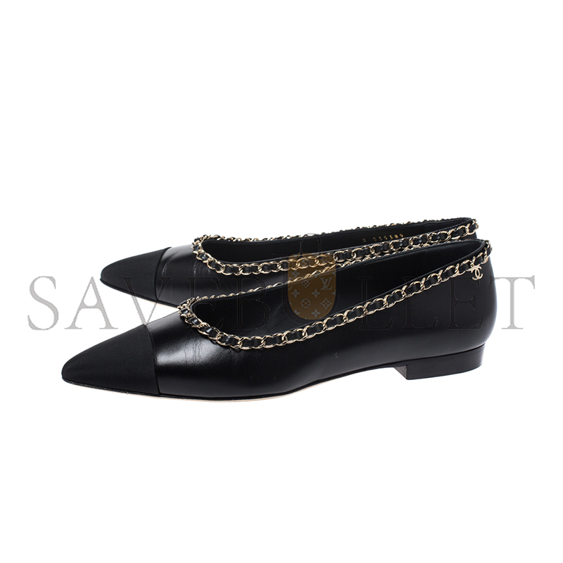 Ch**el fabric grosgrain chain cap toe flats 272269